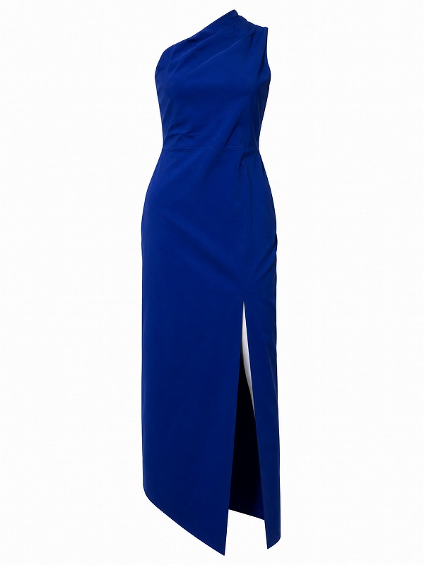 【新品DRESS 1937】ワンショルストレッチスリットタイトロングドレス ブルー【VESPER】